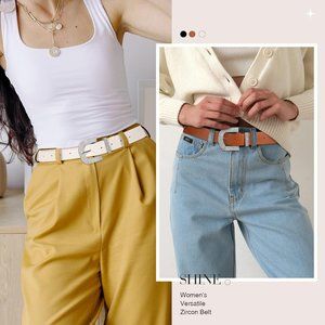 Rhinestone Buckle Belt for Women PU Leather Plus Size Belts for Jeans and Dress